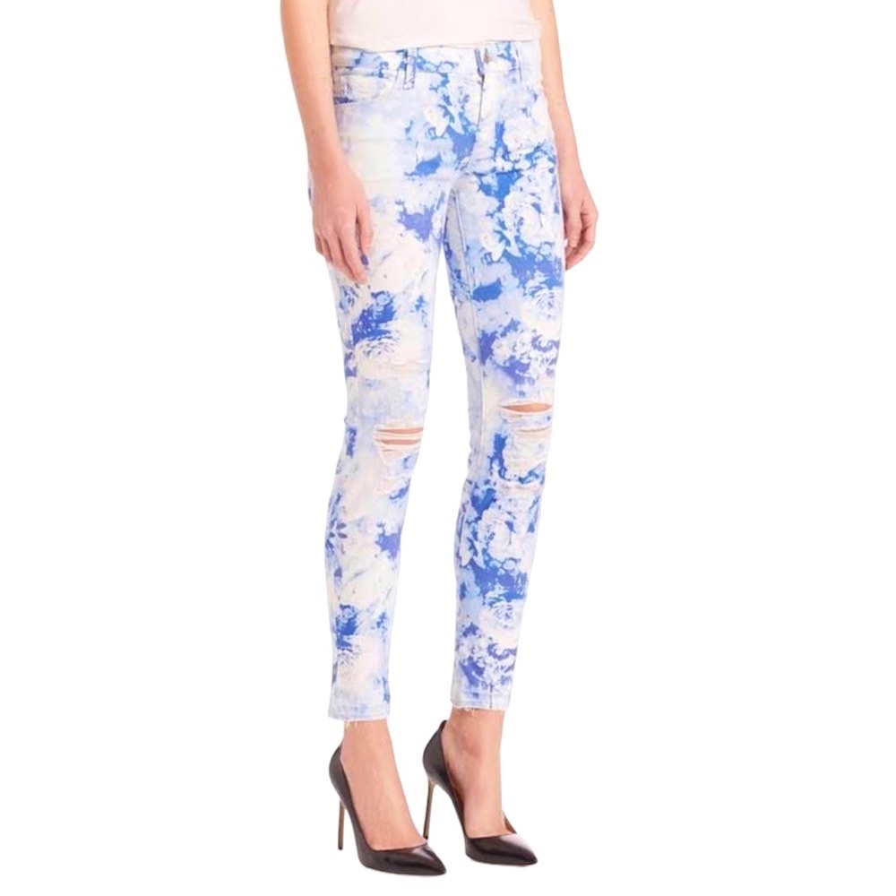 J Brand White and Blue Tie-Dye Skinny Jeans - Picture 3 of 9